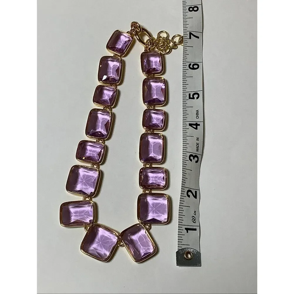 J.Crew Gold Tone Purple Faceted Crystal Statement Necklace Dried Dahlia E20-28